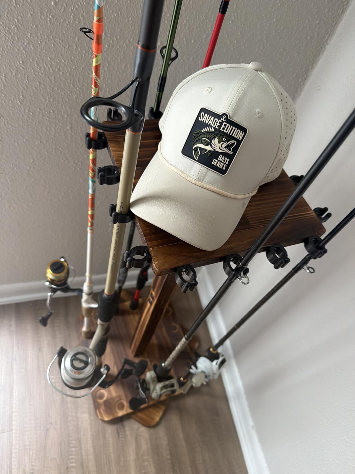 Ghosthorn Rotating Fishing Rod Holder for Garage,Wood Floor Stand Pole Rack customer photo 1