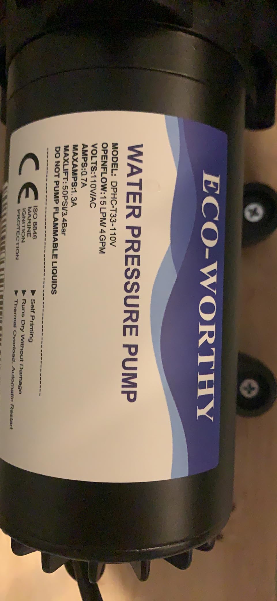 ECO-WORTHY 33-Series Industrial Water Pressure Pump 110V AC 4.0GPM 50PSI RV Fresh Water Diaphragm Pump include Garden Hose Adapters for Irrigation Marine Boat Sprinkler Faucet customer photo 1