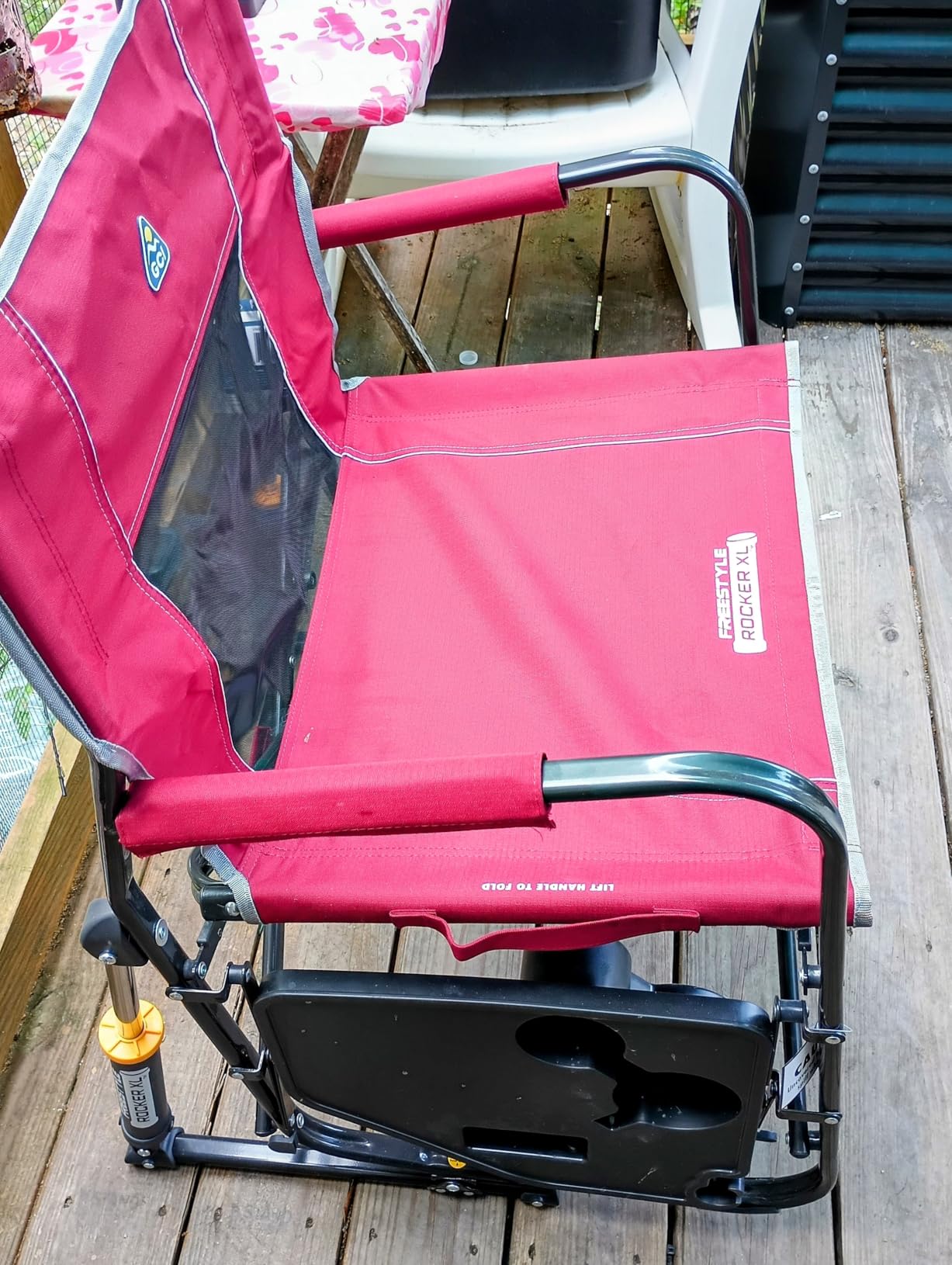 GCI Outdoor Freestyle Rocker XL with Side Table Camping Chair | Portable Folding Rocking Chair with Solid, Durable Armrests, Drink Holder & Comfortable Backrest - Black customer photo 1