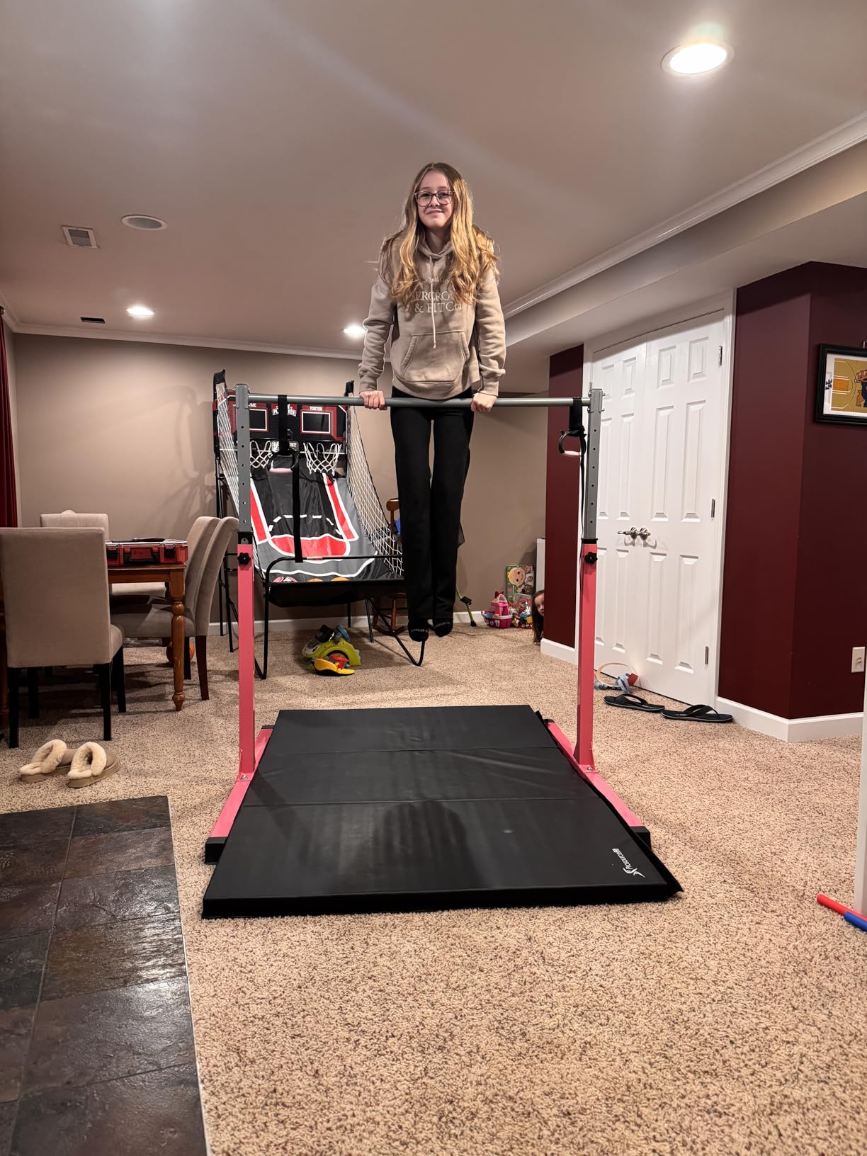 Safly Fun Gymnastics Bar for Kids Ages 3-15 | Sturdy Steel Home Gym, Adjustable Height (3 to 5 ft) with Anti-Slip Base, Easy Assembly customer photo 1