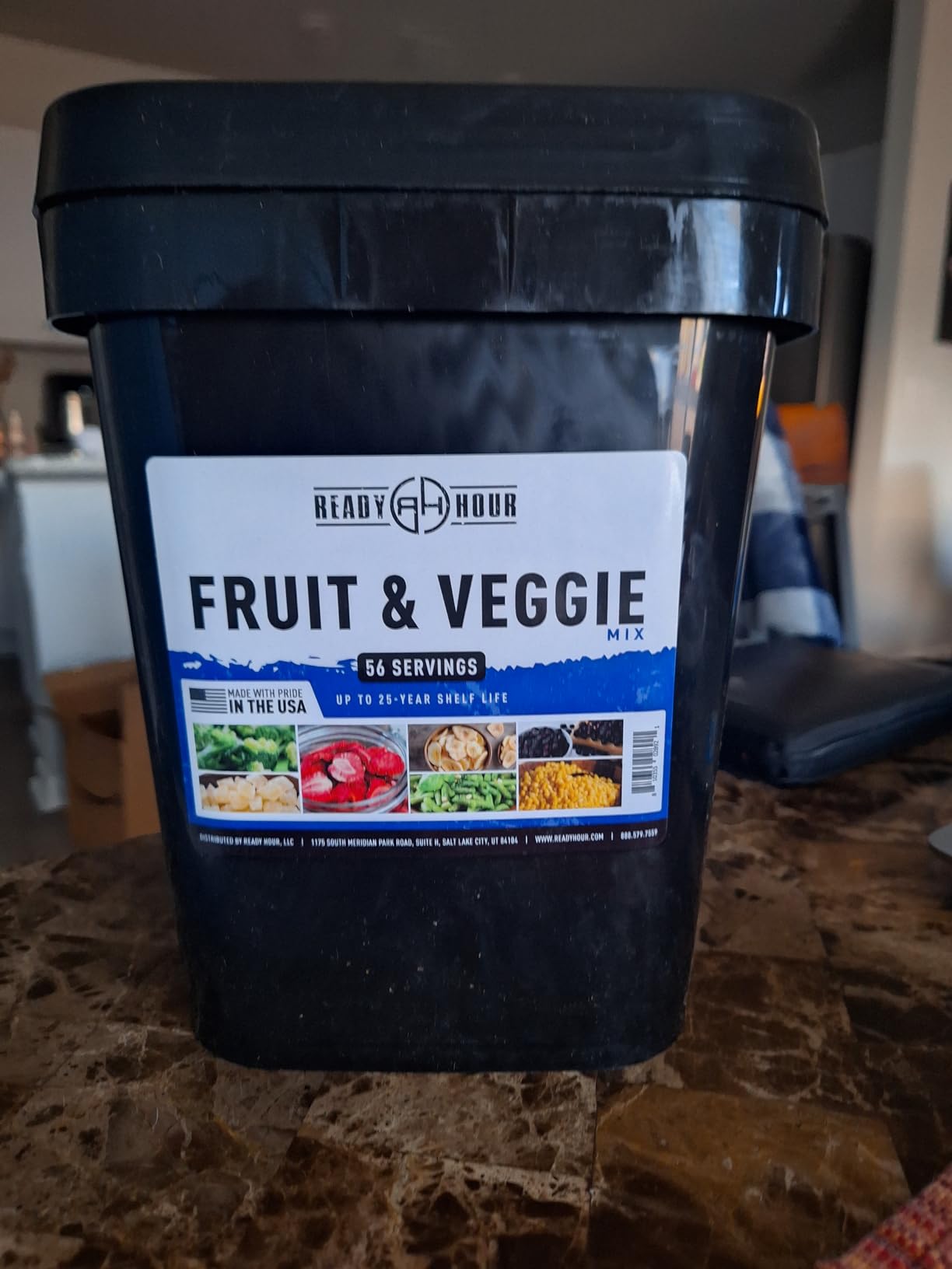 Ready Hour, Fruit & Veggie Mix, Non-Perishable Freeze-Dried Food, 30-Year Shelf Life, Portable Emergency and Adventure Food Supply, Durable Flood Safe Container, 56 Servings customer photo 1