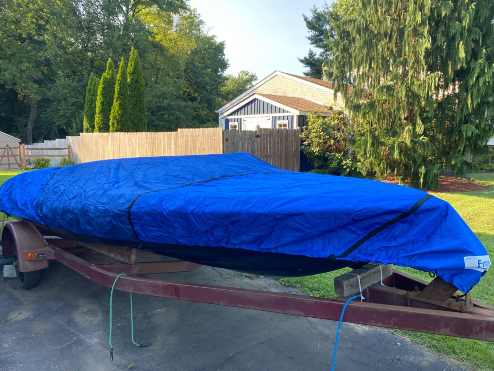 RVMasking Trailerable Boat Cover, 1400D Center Reinforced, 20'-22', Gray | Heavy Duty Marine Fabric, Waterproof, UV Resistant, Tear-Resistant, Air Vents, 11 Straps, fits V-hull Bass Tracker Boat customer photo 2