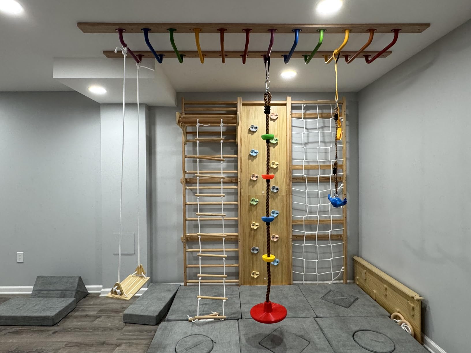 Avenlur Walnut 9-in-1 Swedish Ladder Wall Gym Kids, Indoor Climbing Wall | 2 Heights: 78.8