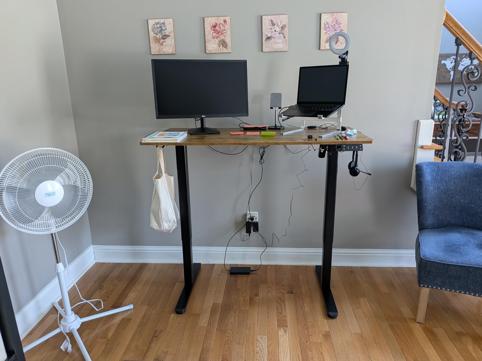 Claiks Electric Height Adjustable Standing Desk, 48x24 Inch, Rustic Brown customer photo 2