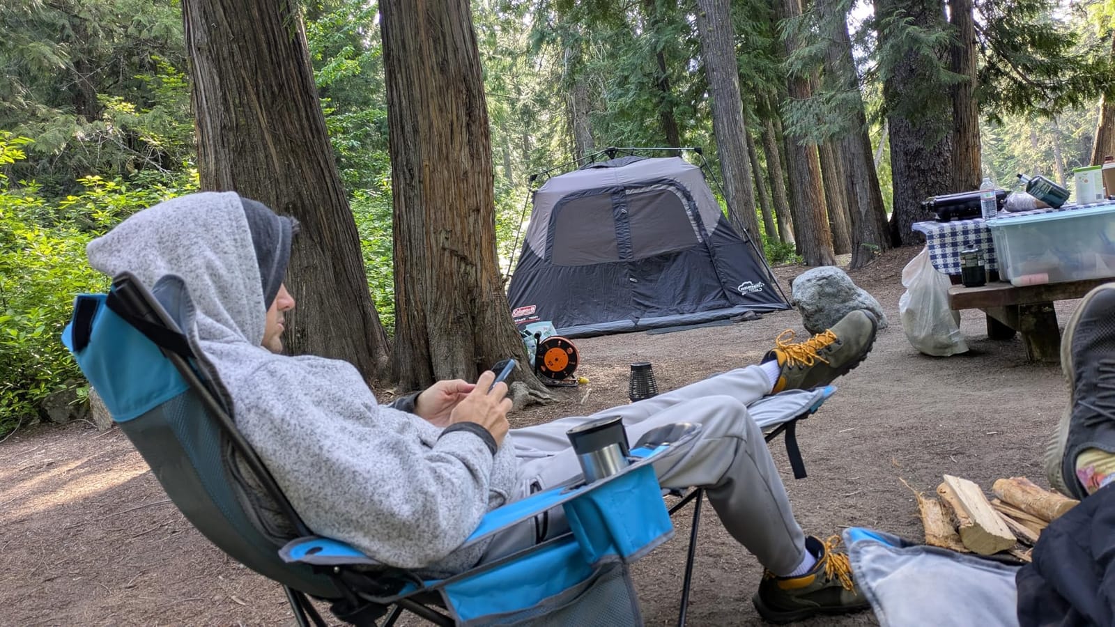 Reclining Camping Chair with Removable Footrest Lounge Chair with Headrest customer photo 1