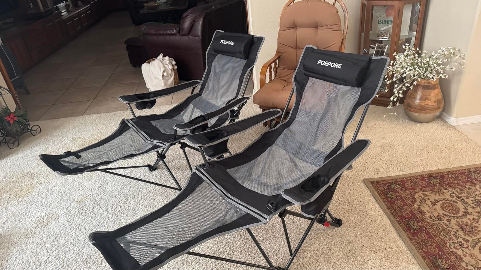 Reclining Camping Chair with Removable Footrest Lounge Chair with Headrest customer photo 2
