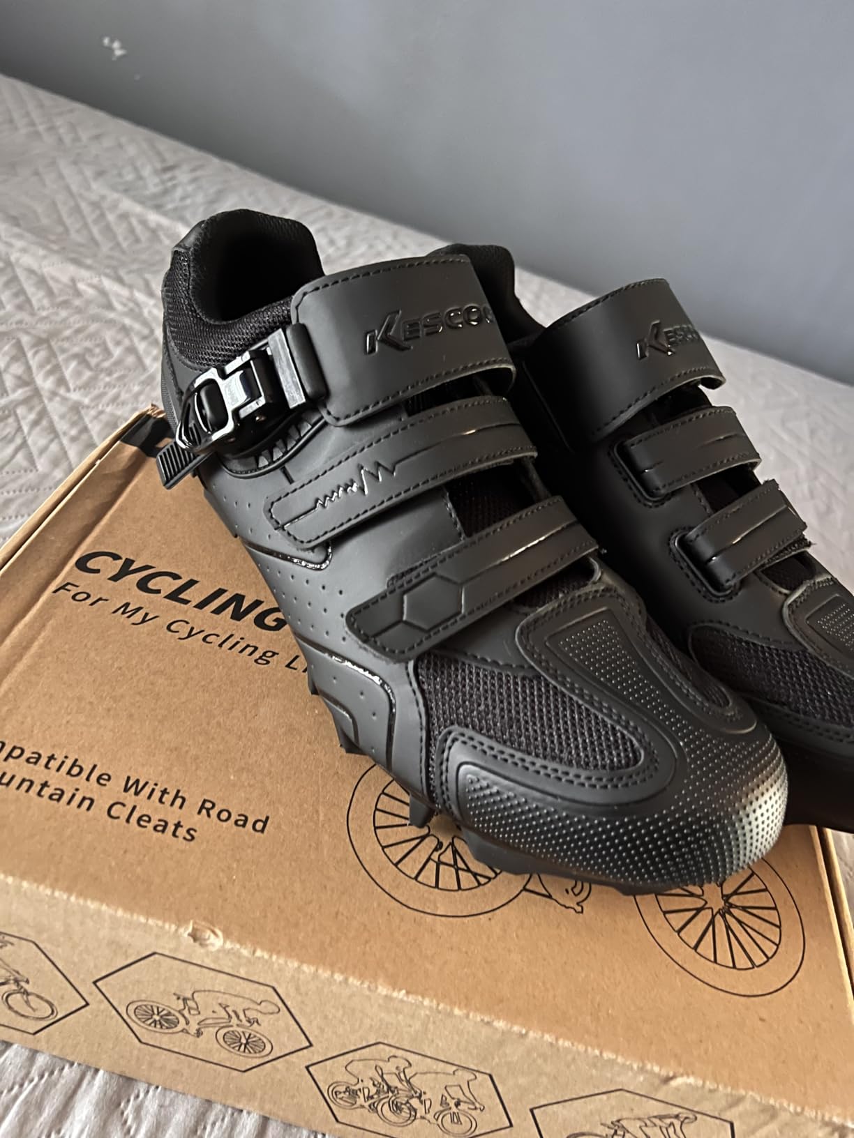 KESCOO Mens Mountain Bike Shoes with 2-Bolts SPD Cleats Cycling Shoes customer photo 1