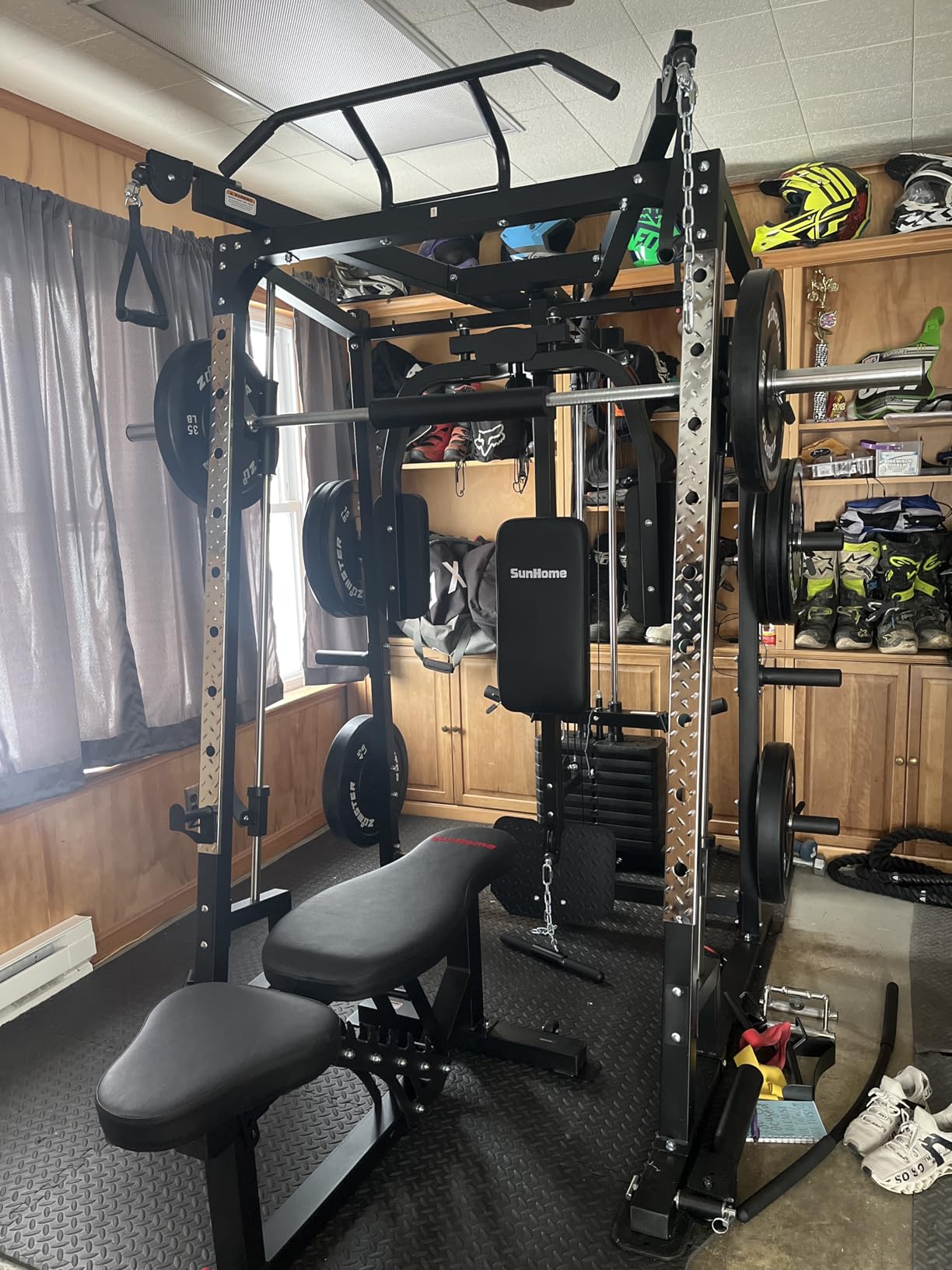 SunHome Smith Machine, Power Cage Squat Rack with Smith Bar, LAT Pull-Down Systems, Cable Crossover Machine and Cable Attachment for Home Gym customer photo 2