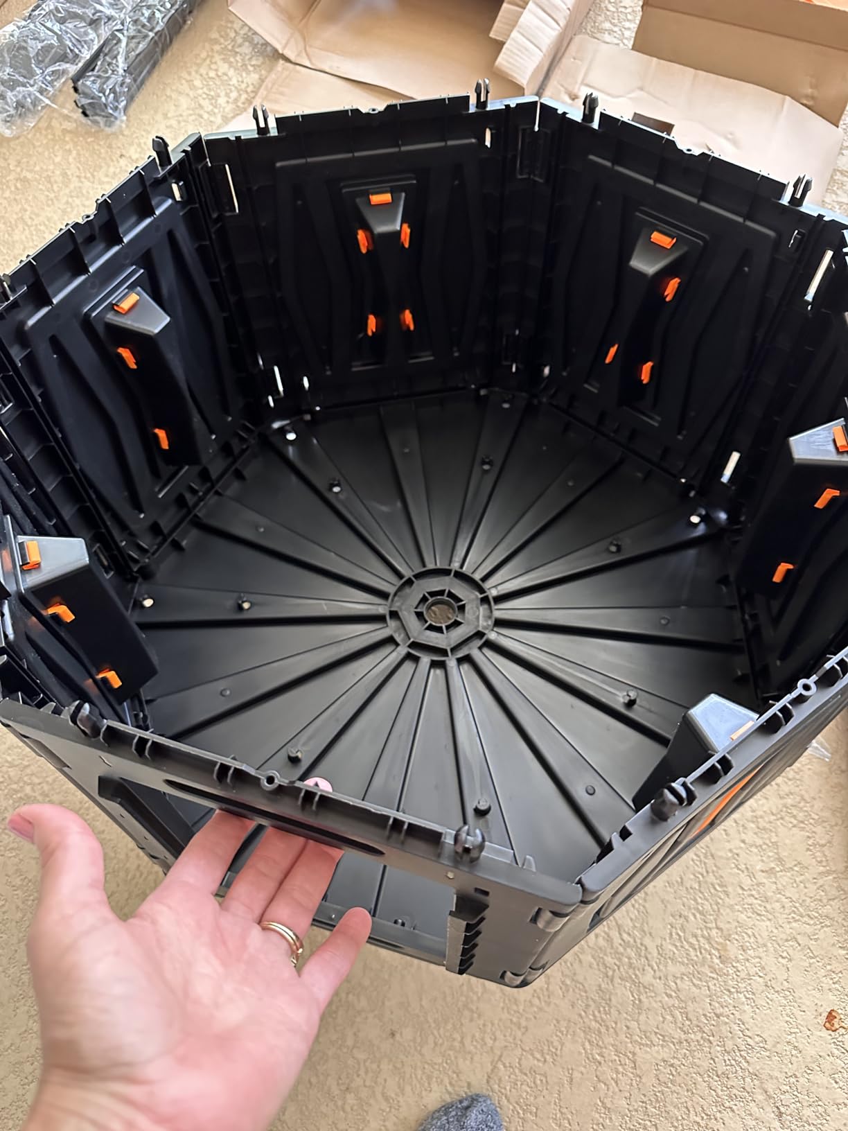 Compost Tumbler, Easy Assemble & Efficient Outdoor Compost Bin, 45 Gallon/170 Liter Large Dual Chamber Rotating Composter for Garden, Kitchen, and Yard Waste, Orange Door customer photo 2