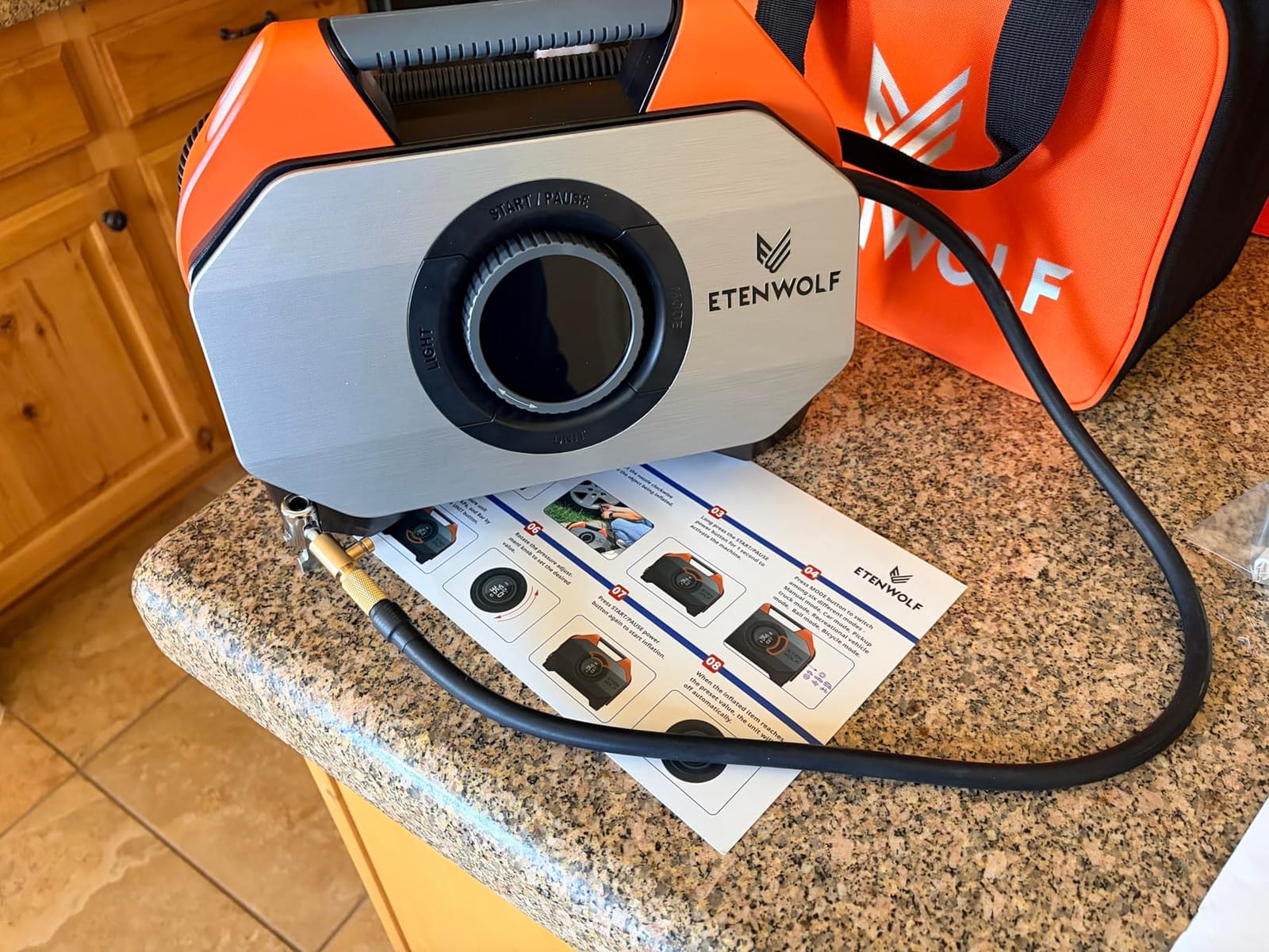 ETENWOLF VORTEX S6 Tire Inflator Portable Air Compressor, Cordless Air Pump | 19200mAh for Heavy Duty Vehicle, 100% Duty Cycle & Dual Cylinder-Bike Pump-LED Backlight, Vivid Orange customer photo 2