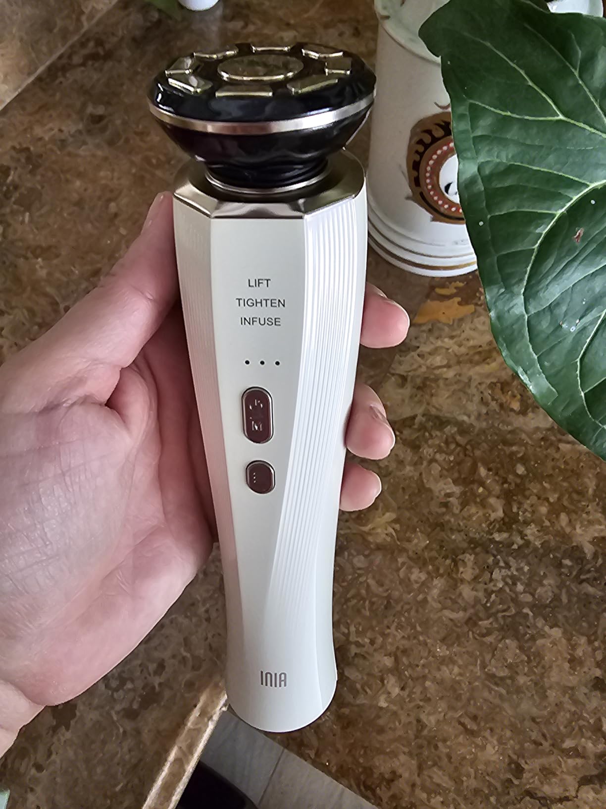 INIA 3-in-1 Red Light Therapy for Face and Neck Beauty Device for Puffiness & Skin Firming Skincare Tool (White) customer photo 1