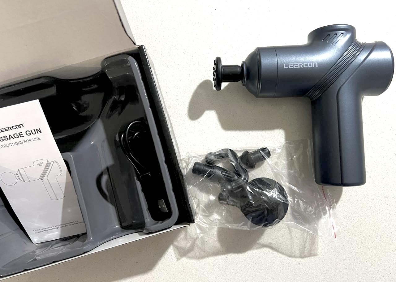 Massage Gun Deep Tissue Mini Muscle Massager for Pain Relief, Blue | Small Portable Handheld Massager Gun, Back and Neck Massager for Pain Relief, 6 Speed & 4 Heads, Birthday Gifts for Men Dad customer photo 1
