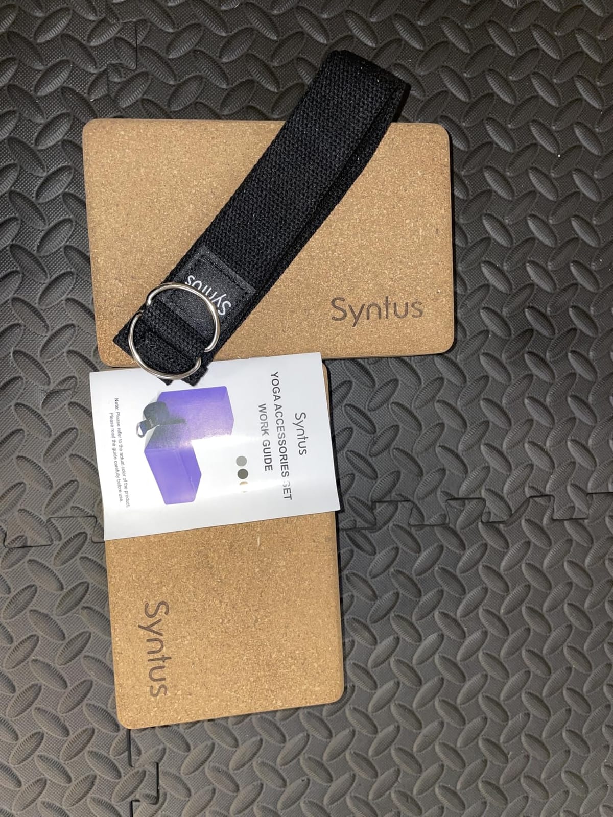 Syntus Yoga Block & Strap Set for Fitness, Pilates, Stretching and Toning | Natural Cork, EVA, 9x6x4 in, Eco-Friendly, Strong Support, Easy to Grip, Anti-Slip customer photo 1