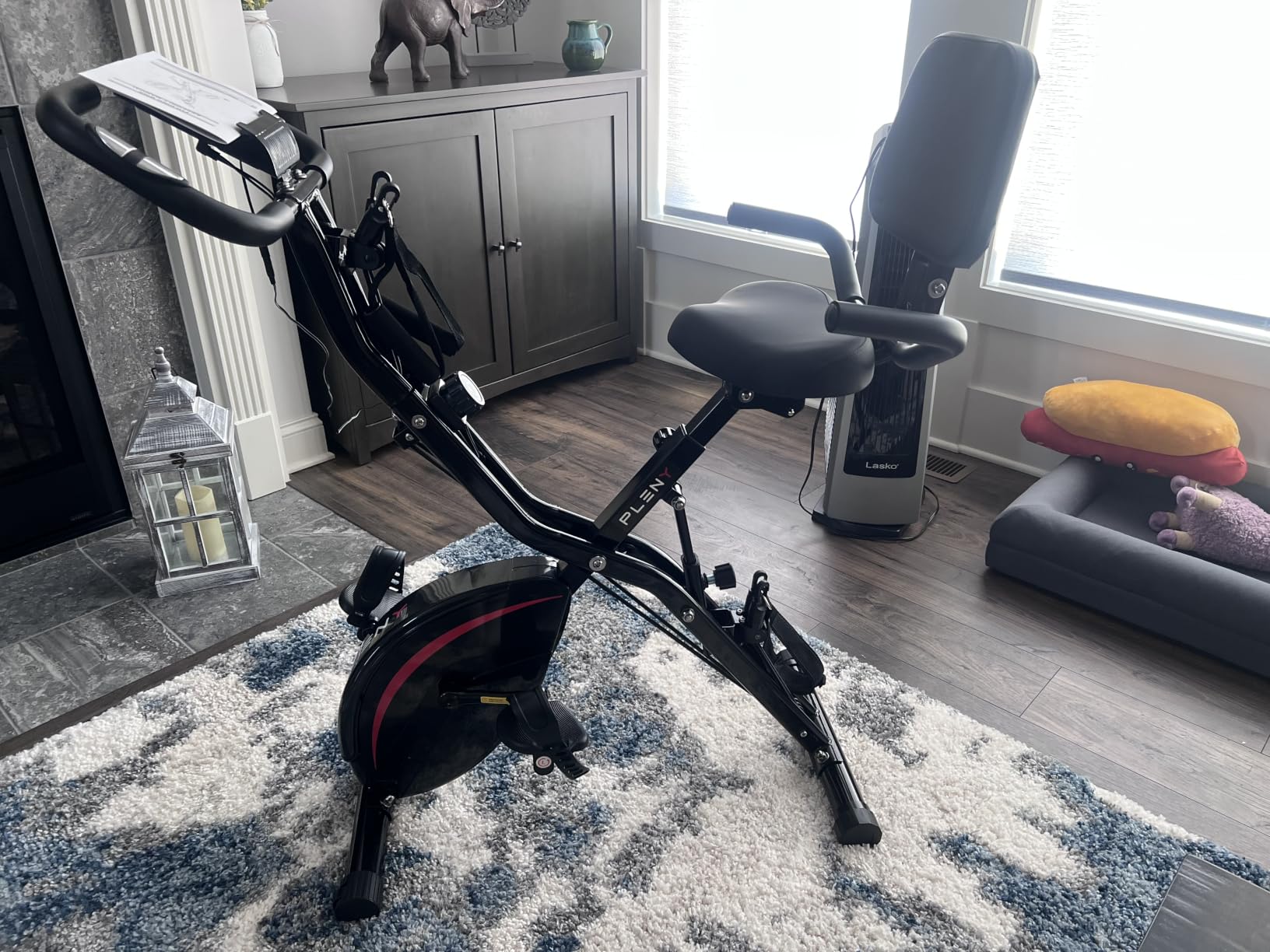 PLENY Folding Exercise Bike, 5 IN 1 Indoor Stationary Bikes for Home | Workout Bike with 6.6 LBS Flywheel, 16-Level Adjustable Magnetic Resistance, 330LB Weight Capacity, Back Support Cushion customer photo 1