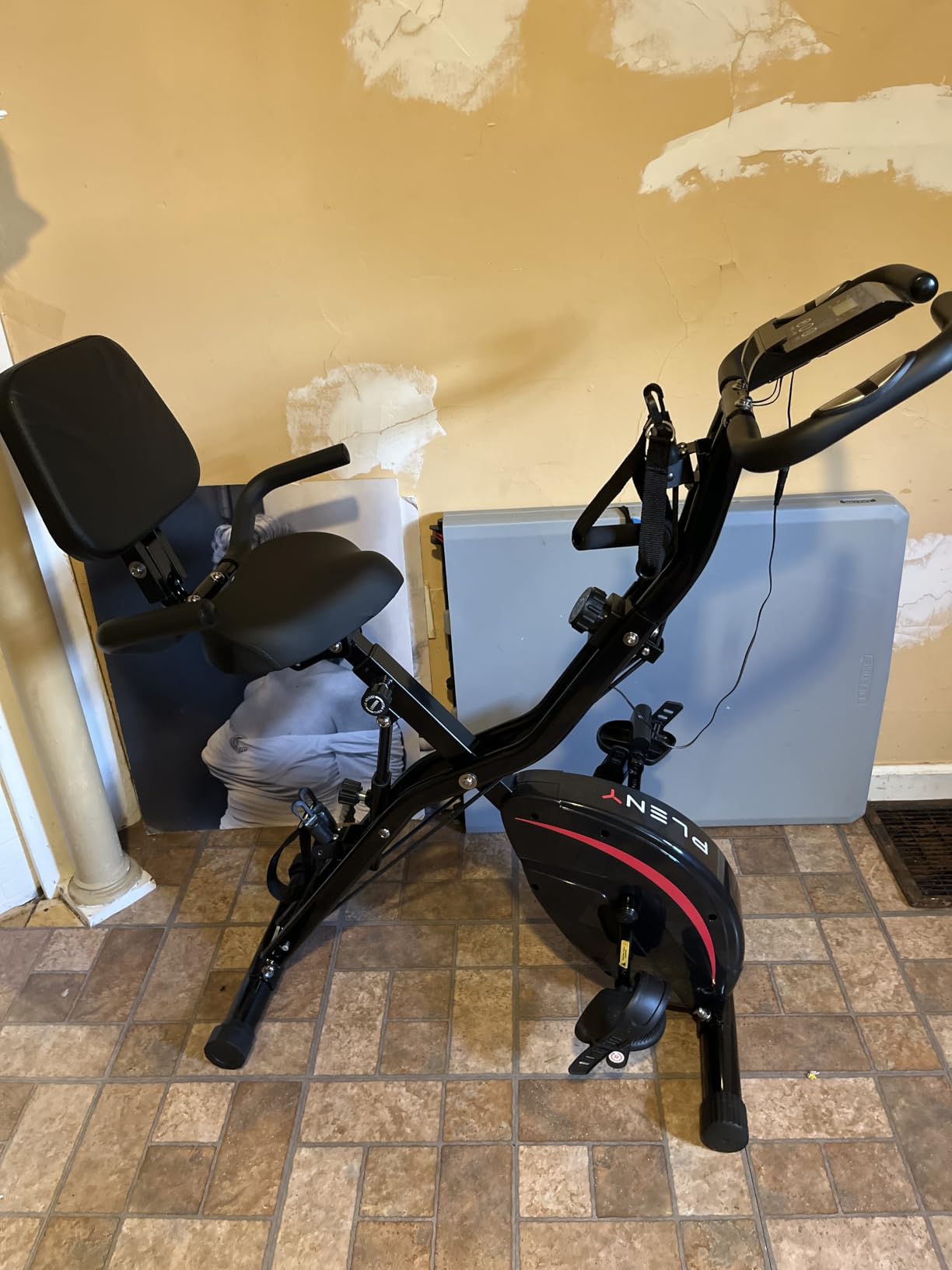 PLENY Folding Exercise Bike, 5 IN 1 Indoor Stationary Bikes for Home | Workout Bike with 6.6 LBS Flywheel, 16-Level Adjustable Magnetic Resistance, 330LB Weight Capacity, Back Support Cushion customer photo 2