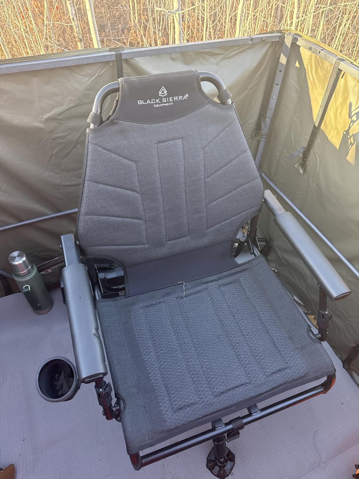 Black Sierra Steel 360° Swivel Hunting Chair, Luxury Armless Blind Seat | Supports 300 LBS, Portable Luxury Armless Hunt Blind Seat, Heavy Duty Stealth Spin w/All Terrain Duck Feet (Hi-Line) customer photo 1