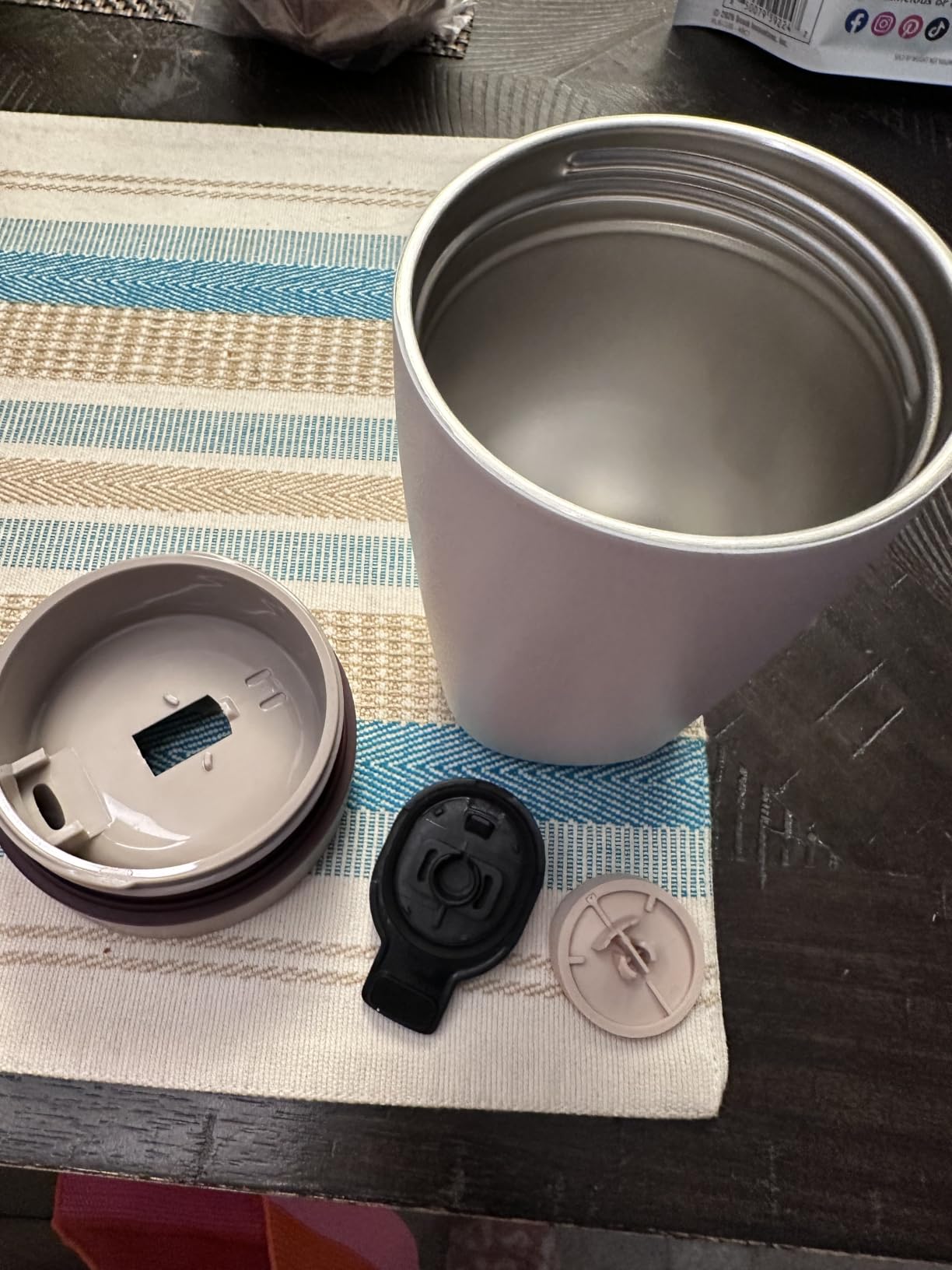 Owala SmoothSip Slider Insulated Stainless Steel Coffee Tumbler, Reusable Iced Coffee Cup, Hot Coffee Travel Mug, BPA Free 20 oz, Grey/Blue (High Dive) customer photo 1