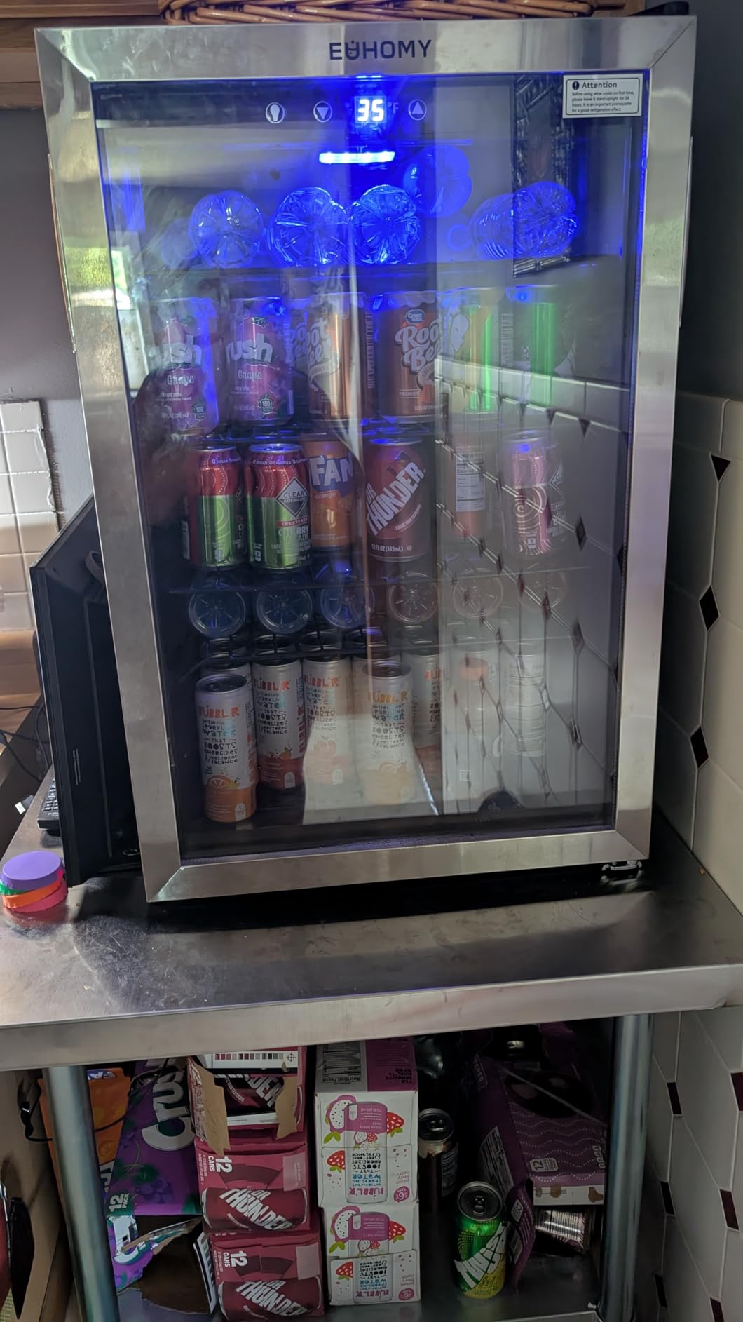 EUHOMY 24 Can Mini Fridge, 18L Beverage Refrigerator with Quiet Compressor | 0.6 Cu.ft Capacity, 40°F to 61°F, Countertop, Digital Temperature Control, Removable Shelves, LED Light, Home Bar Office Use customer photo 2