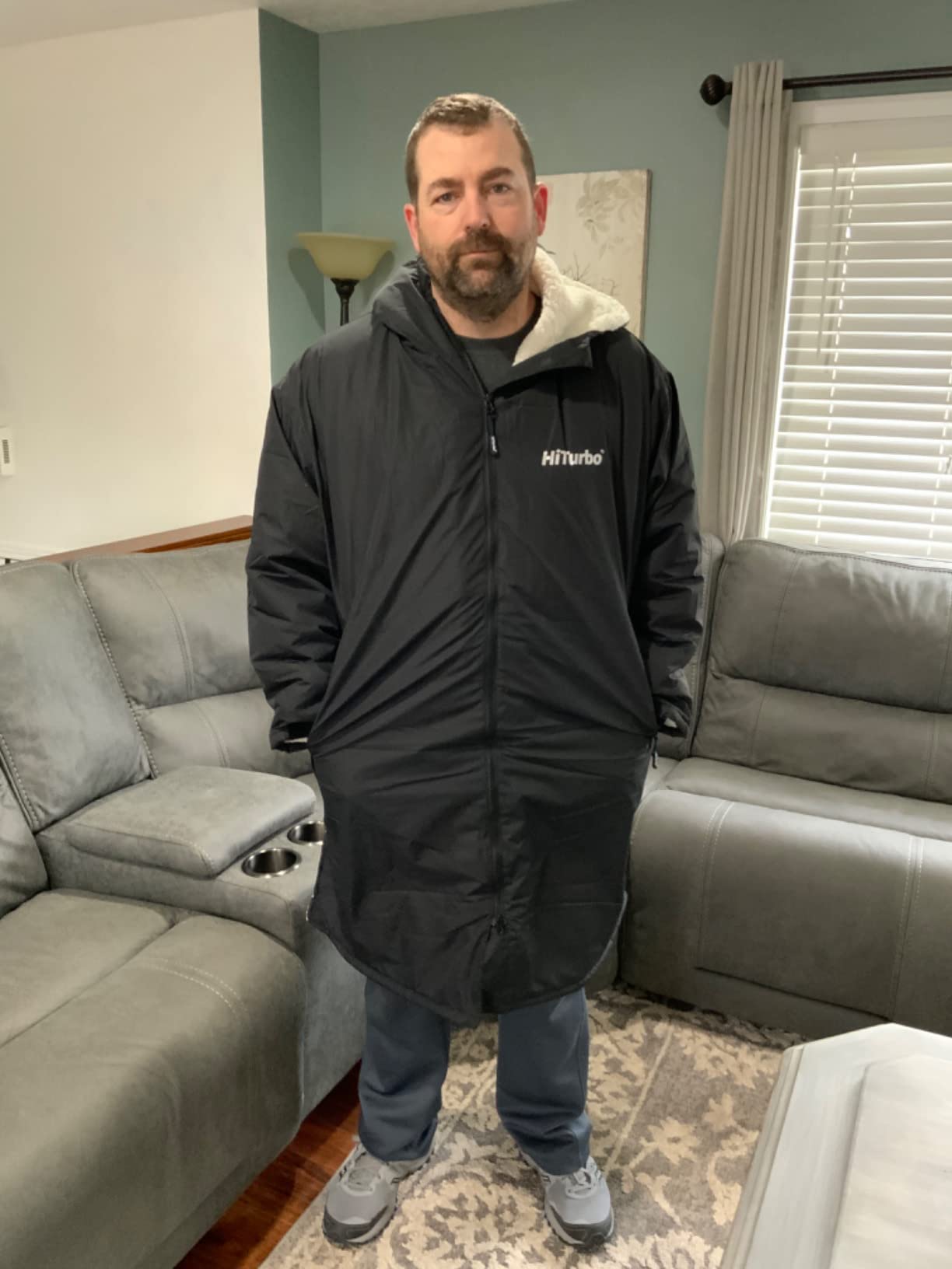 Hiturbo Warm Waterproof Swim Parka: Windproof Hooded Changing Robe | Sherpa Lined Swimming Coat | Oversized Fleece Surf Poncho | Recycled Fabric Swim Jacket | Pool Beach Watersports Wear customer photo 2