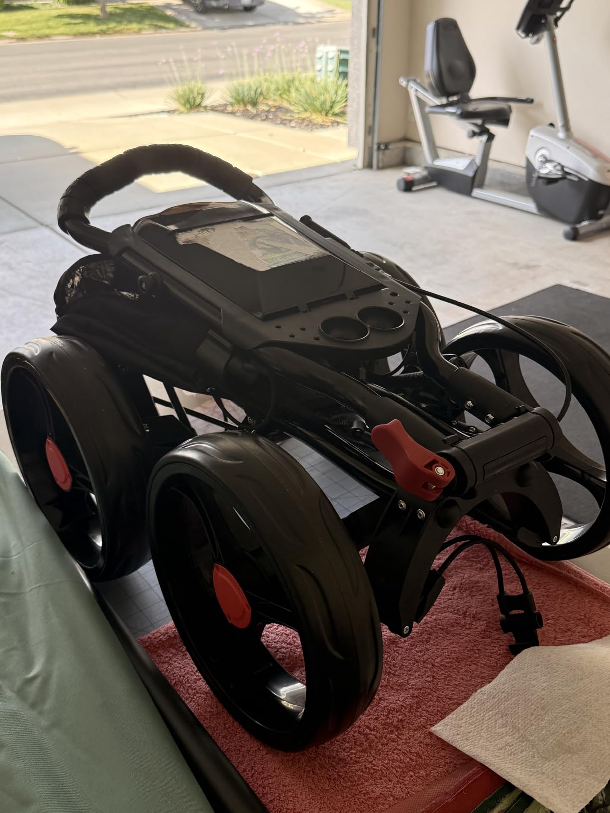 4-Wheel Golf Push Cart, 1-Click Folding, 300 lbs Load Capacity, Large Storage with Cup Holder, Cooler Bag, 10