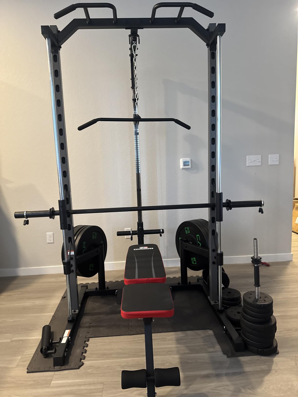 OPPSDECOR All-in-One Adjustable Smith Machine with LAT-Pull Down System | Multi-Function Power Cage for Home Gym Cable Crossover Squat Rack of Workout Machine Training Equipment with Attachments customer photo 1