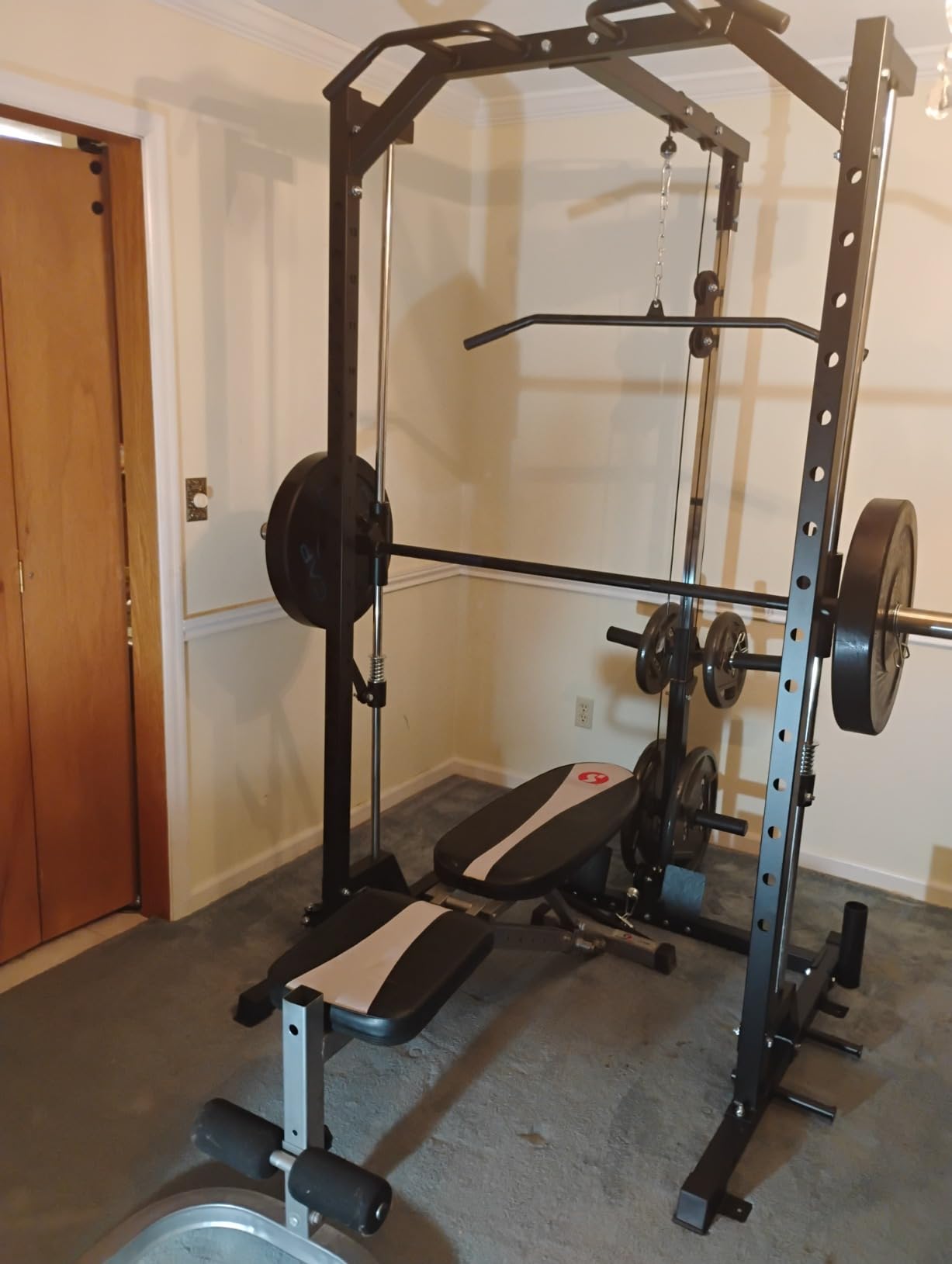 Mikolo Smith Machine Home Gym Power Cage (1:1 Ratio Strength Trainer) (Space Saving Design) (with 8 Free Attachments) Squat Rack for Full Body Training customer photo 2