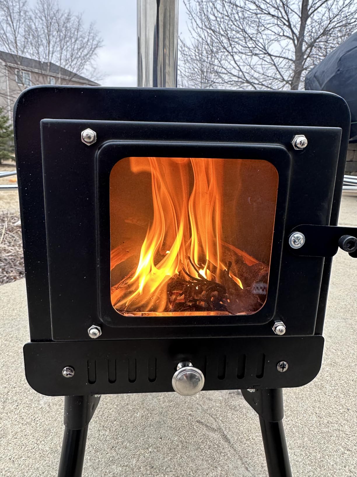 Black Wood Burning Tent Stove, 7 Section & 6 ft height Stainless Steel Chimney with diameter 2.24