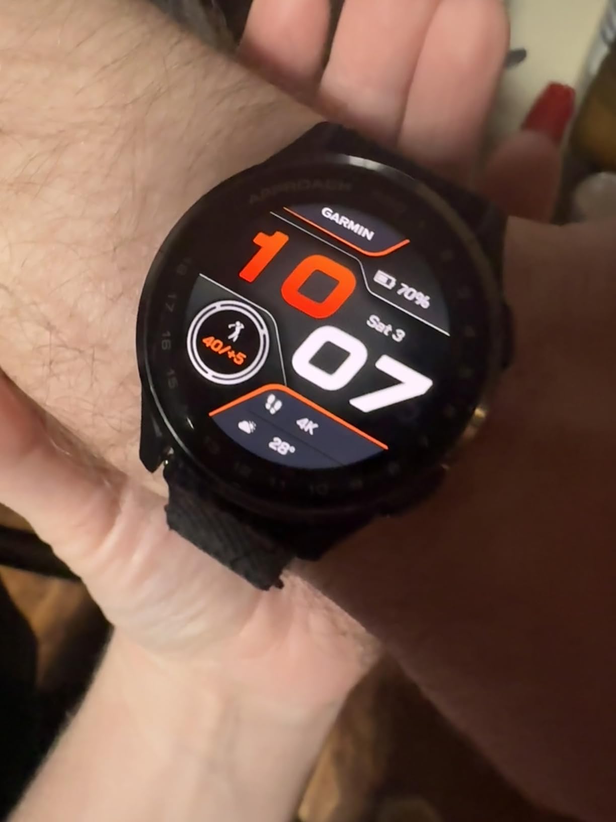 Garmin Approach S50, Advanced Golf GPS Smartwatch, AMOLED Display, On-Course Features, Wrist-Based Heart Rate, Slate Aluminum Bezel with Black ComfortFit Nylon Band customer photo 1