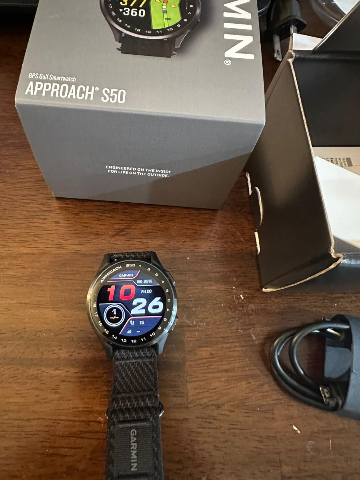 Garmin Approach S50, Advanced Golf GPS Smartwatch, AMOLED Display, On-Course Features, Wrist-Based Heart Rate, Slate Aluminum Bezel with Black ComfortFit Nylon Band customer photo 2
