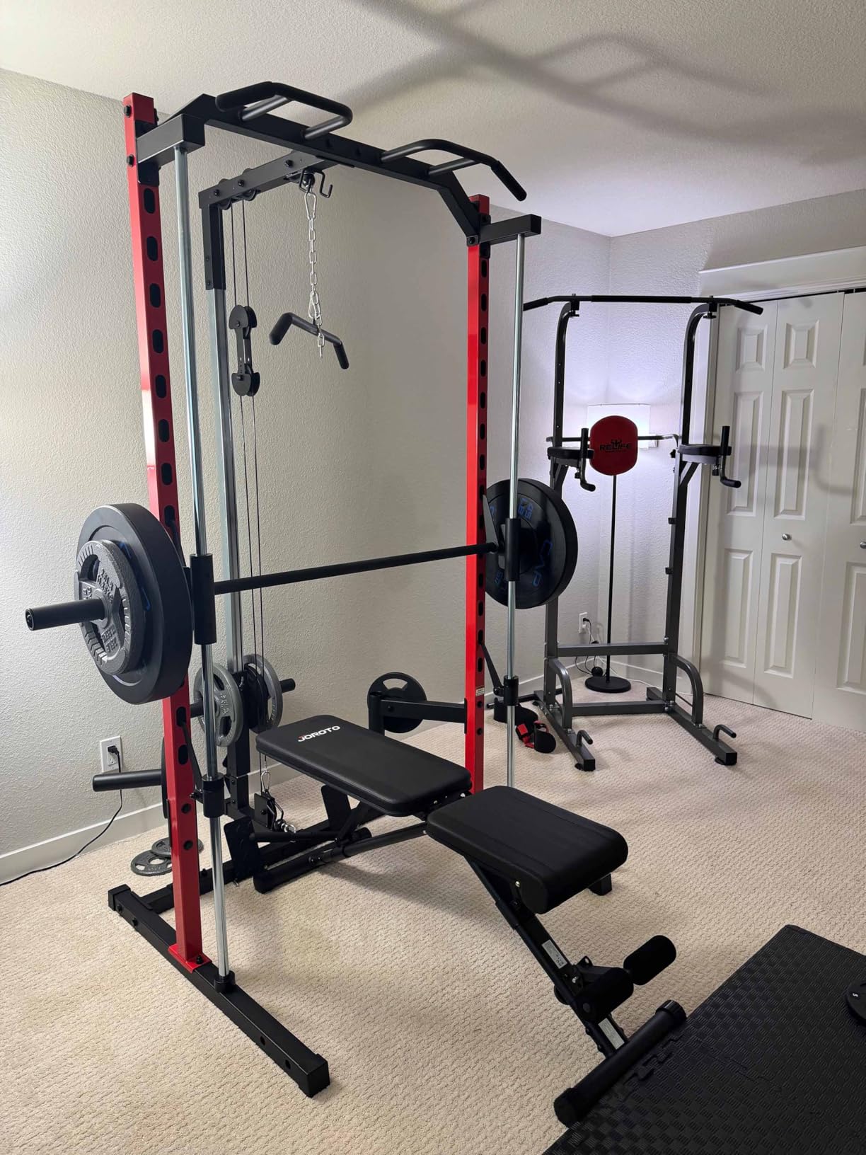 OPPSDECOR All-in-One Smith Machine for Home Gym, 1400LBS Multi-Functional Power Cage Squat Rack with LAT Pulldown System, Cable Machine & Barbell Bar - Strength Training Equipment with Attachments customer photo 1