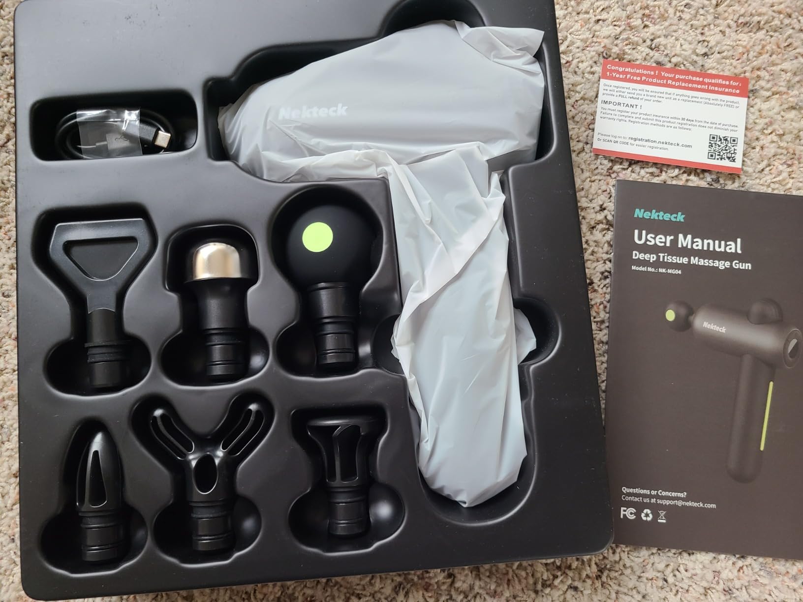Nekteck Massage Gun Deep Tissue - 12mm Amplitude, 30 Speeds, Full-Body Muscle Relaxation Device with 5-Head for Pain Relief, Quiet USB-C Rechargeable Percussion Muscle Massager for Home Office Travel customer photo 1