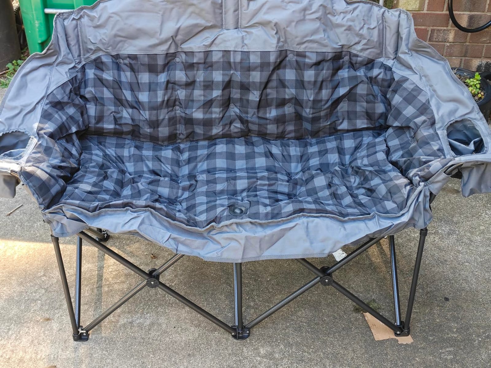 Padded Double Camping Chair Loveseat Couch with 2 in 1 Carry Bag, Gray | Oversized 2 Person Camping Chairs Heavy Duty Folding Camp Lawn Sofa with Cup Holders for Adults, 900 LBS customer photo 1
