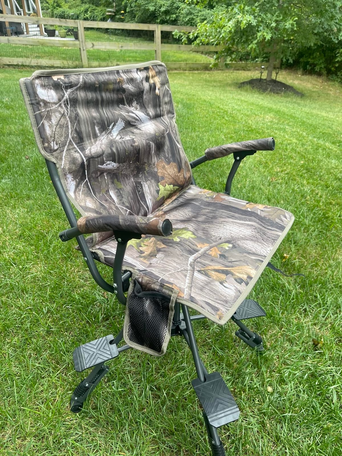 LET'S CAMP Folding Hunting Chair for Blinds 360 Degree Silent Swivel 330LBS | Padded Cushion Hunting Seat，Armrest, 4 Legs Adjustable Height, Shoulder Strap, Cup Holder customer photo 1