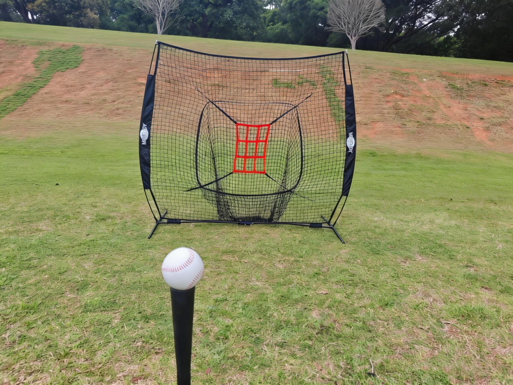 7x7 ft Baseball & Softball Practice Net with Adjustable Batting Tee | Heavy Duty Bow Frame Hitting Net Includes 2 Strike Zone Targets & Carry Bag for Indoor/Outdoor Training customer photo 1