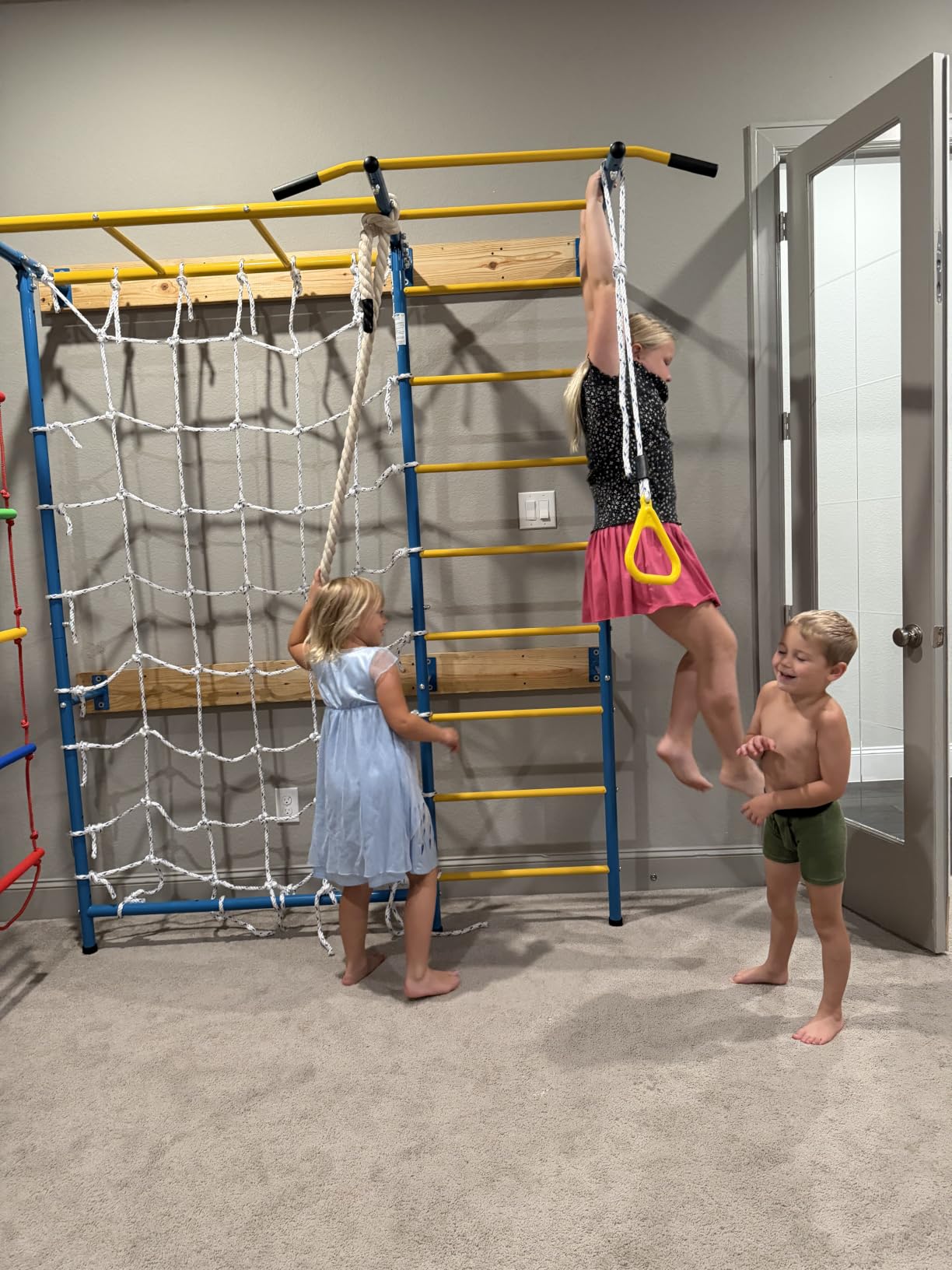 VEVOR Swedish Ladder Wall Gym, 9-in-1 12-Level Solid Wood Gymnastic Stall Bars for Kids Adults, 220LBS Indoor Jungle Gym with Rock Climbing Wall, Gym Rings, Pull-Up Bar, Climbing Board, Slide, Swing customer photo 1
