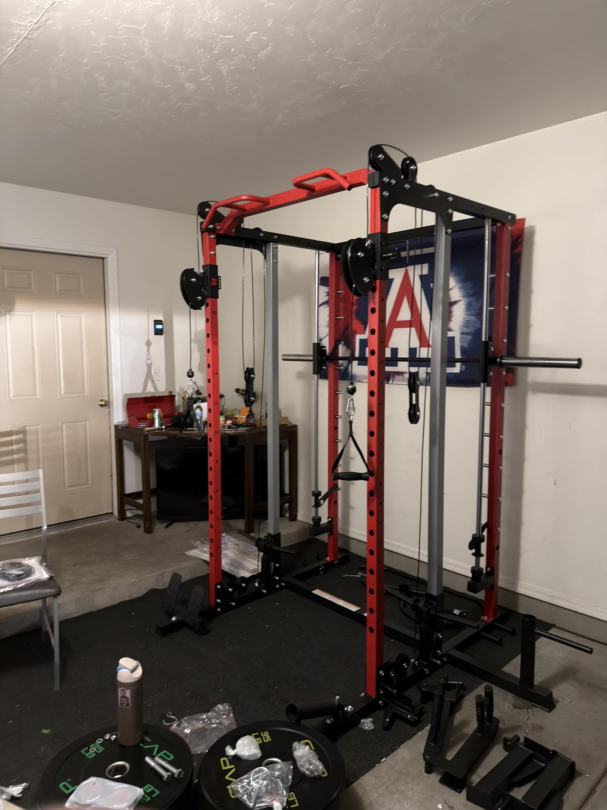 Smith Machine Home Gym, Multi-Function Power Cage with Dual Pulley Cable Crossover System, All-in-One Squat Rack with Smith Bar and Strength Training Attachments for Full-Body Workouts customer photo 1