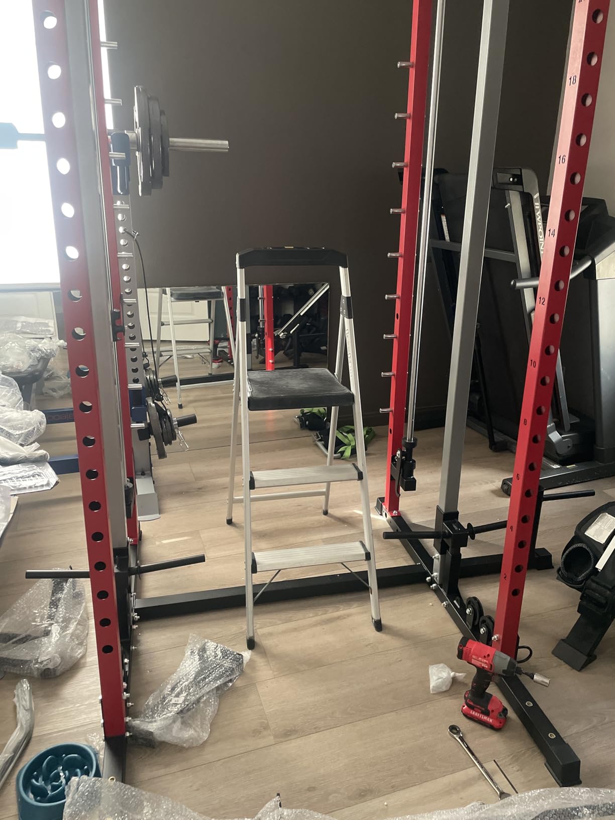 Smith Machine Home Gym, Multi-Function Power Cage with Dual Pulley Cable Crossover System, All-in-One Squat Rack with Smith Bar and Strength Training Attachments for Full-Body Workouts customer photo 2