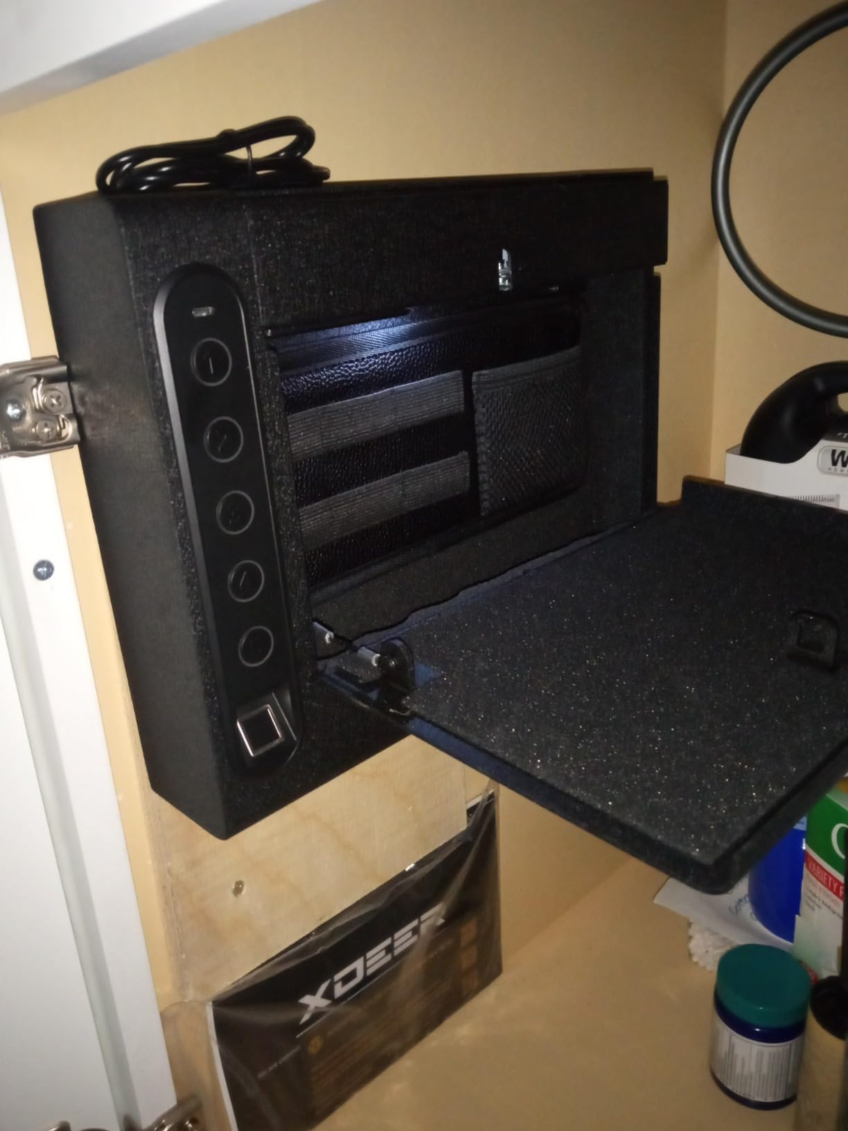 XDeer Biometric Wall Safe without Gas Strut for Quick Access - Small Hidden Storage for Full-Size Handgun, LED Light, Silent Mode, Backlit Digital Keypad S008 customer photo 2