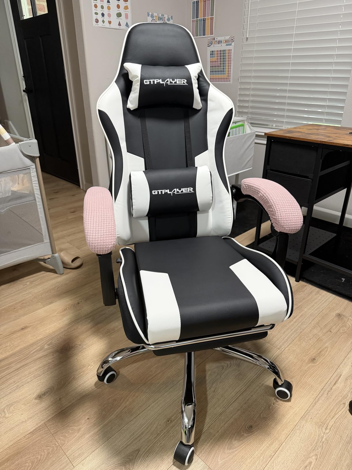 GTPLAYER Gaming Chair, Computer Chair with Footrest and Lumbar Support, Height Adjustable Game Chair with 360°-Swivel Seat and Headrest and for Office or Gaming (Pearl White) customer photo 1
