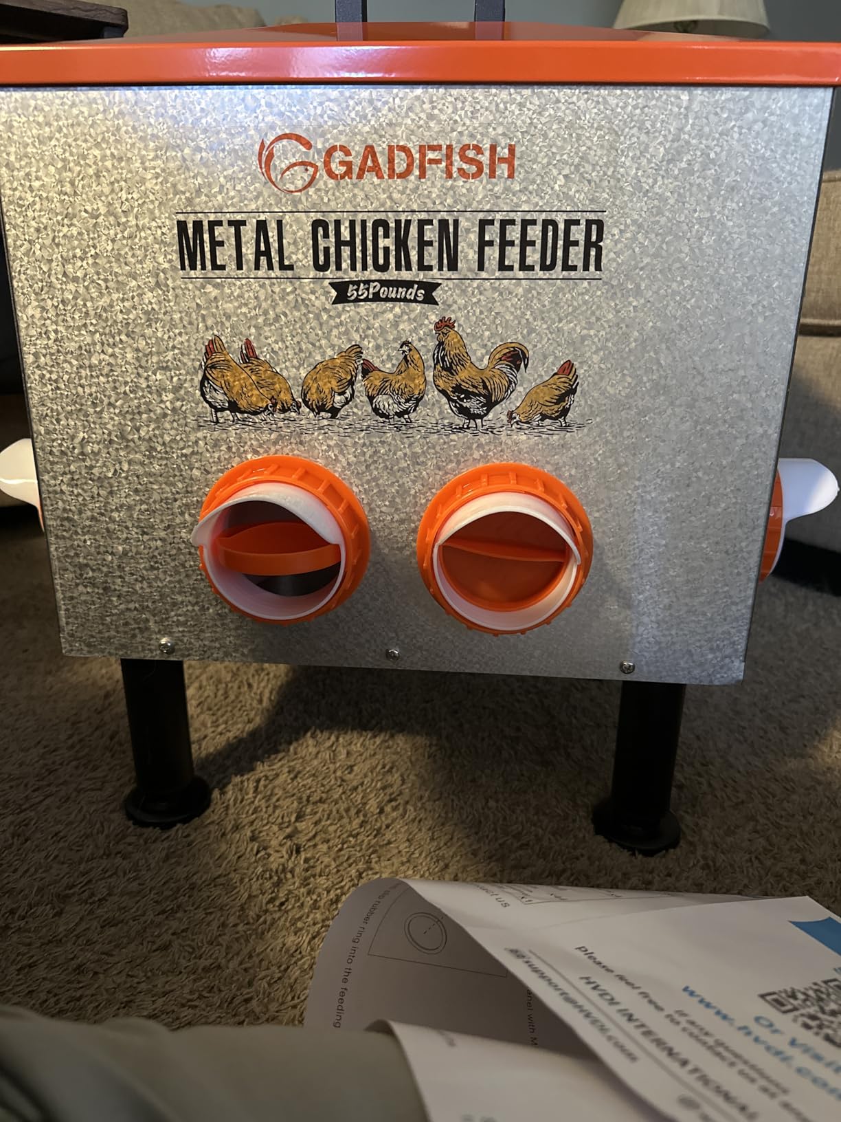 GADFISH 55LBS Large Capacity Automatic Chicken Feeder - Upgraded Window Design Allows Viewing of Feed Conditions, 8 Feeding Ports, Anti-Waste Design, Height-Adjustable Legs & Secure Lid customer photo 1
