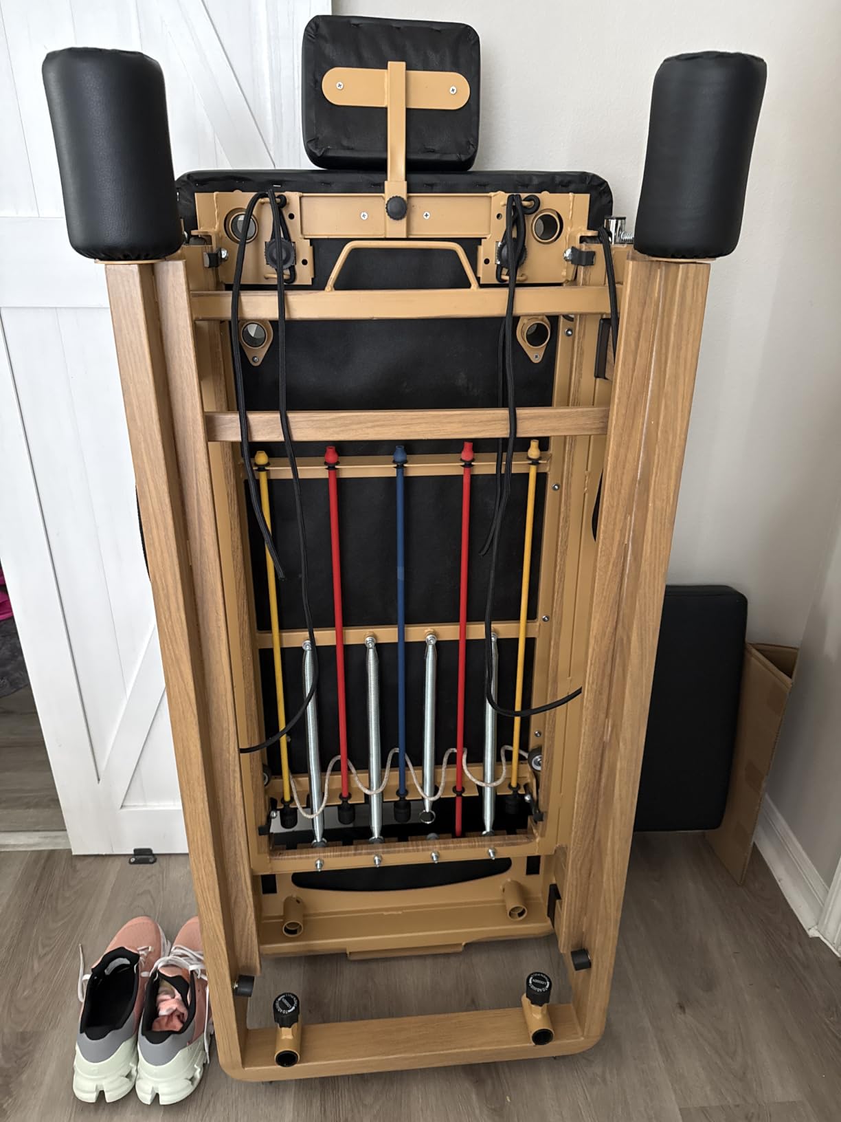 Foldable Pilates Reformer -90% Pre-Assembled Home Gym Women Men Workouts Bundle, Wood Grain Metal Frame, Dual Resistance System (Springs + Latex), Jumpboard & Adjustable Foot Bar for All Levels customer photo 1