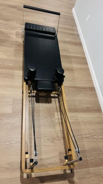 Foldable Pilates Reformer -90% Pre-Assembled Home Gym Women Men Workouts Bundle, Wood Grain Metal Frame, Dual Resistance System (Springs + Latex), Jumpboard & Adjustable Foot Bar for All Levels customer photo 2