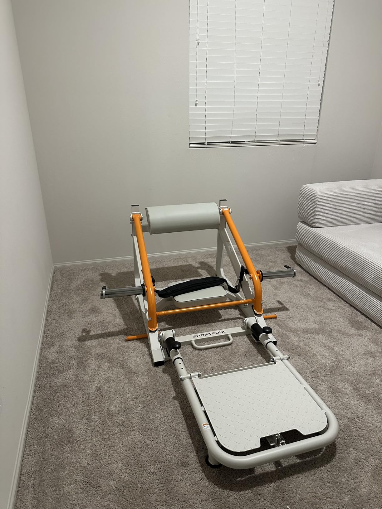 Foldable Hip Thrust Machine for Home Gym, Plate-Loaded Glute Bridge Machine | with Weight Holders, Band Pegs, 4-Angle & 3-Length Adjustable Footboard, Transport Wheels, Fits 1