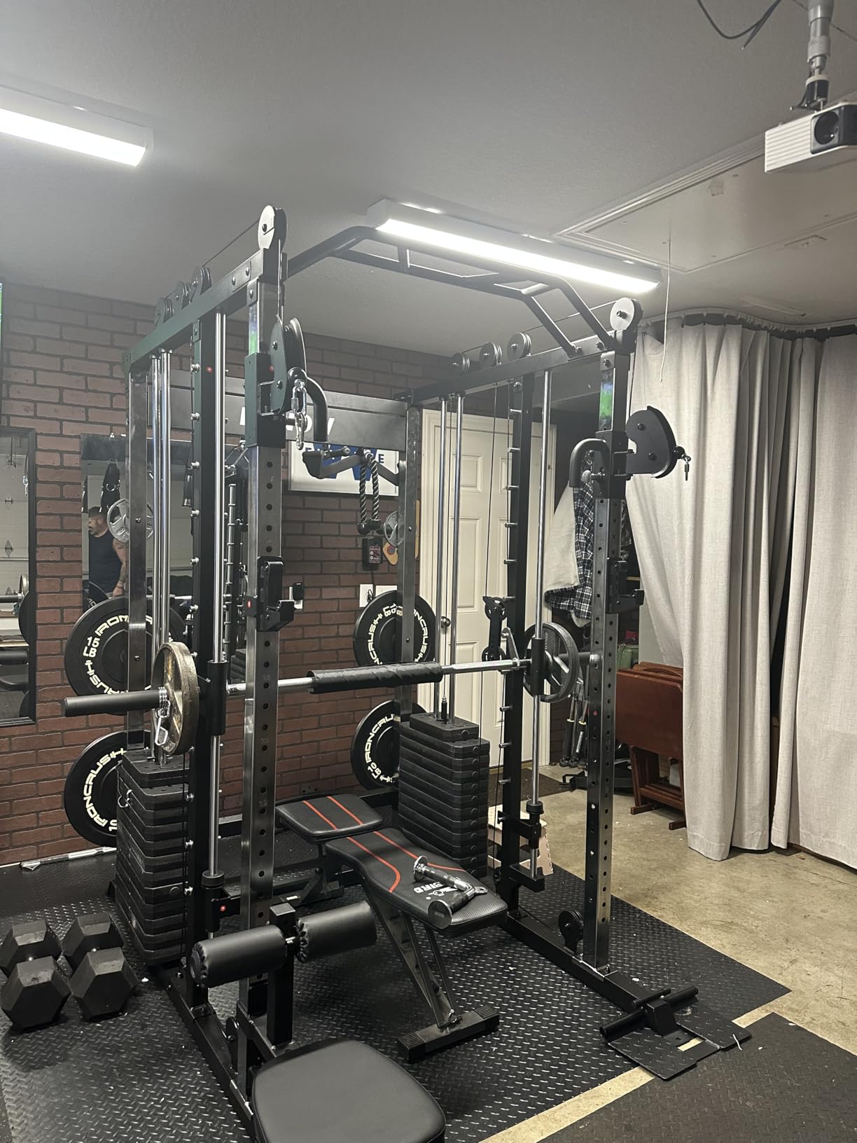 Smith Machine with Weight Stacks Home Gym System Dual Cable Crossover | Ratio 1:1 Dual Weight Stacks, Solid Smith Bar, Lat Pull Down Bench, All in One Workout Station customer photo 1