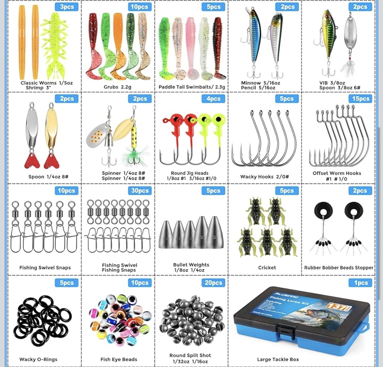 PLUSINNO Fishing Lures, 137Pcs Tackle Box with Tackle Included, Crankbaits, Spoon, Hooks, Weights & Other Accessories, Fishing Bait Lure Gear Kit Gift for Men Bass Freshwater customer photo 2