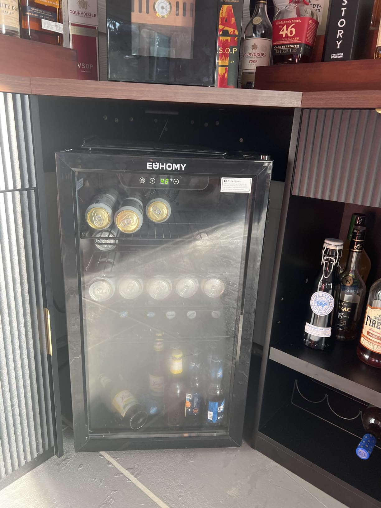 EUHOMY 130 Can Mini Fridge, Beverage Refrigerator with Glass Door, Black | 3.2 Cu.ft Capacity, 37°F to 61°F, Compressor Cooling, Digital Temperature Control, Removable Shelves, Home Bar Office Use customer photo 2