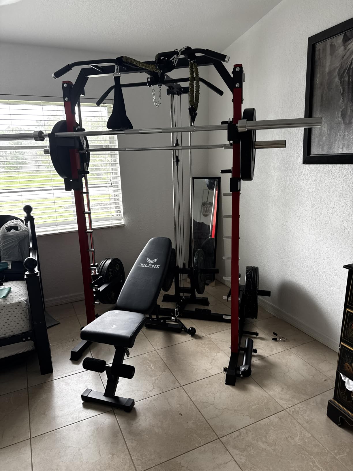 SR01 Smith Machine, 2000LBS Multi-Function Power Cage with LAT Pulldown System, All-in-One Home Gym Squat Rack with Smith Bar and Training Attachments for Full Body Workouts customer photo 2