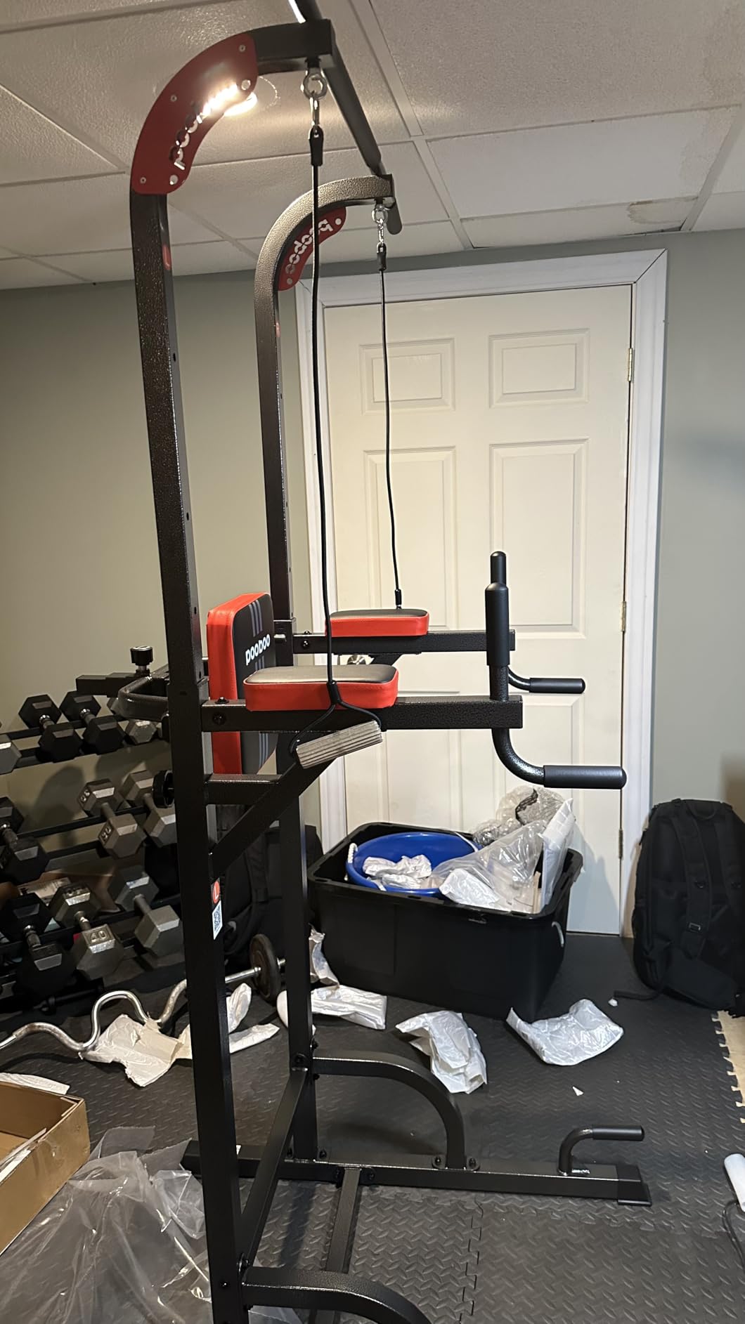 Pooboo Power Tower Dip Station Pull Up Bar for Fitness Home Gym Workout,450 Pounds Multi-Function Adjustable Height Fitness Strength Training Exercise Equipment,with Power Elastic Ropes customer photo 2