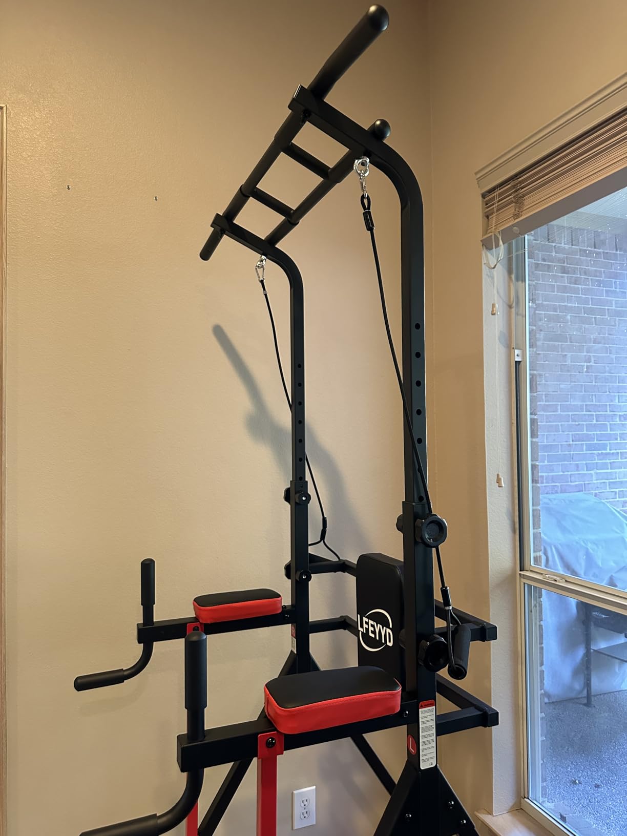 Power Tower Pull Up Bar Free Standing, Multi-Level Adjustable Height Dip Station, Multi-Grip Handles, Backrest, Home Gym Strength Training Equipment with Power Elastic Ropes 400LBS Capacity customer photo 2