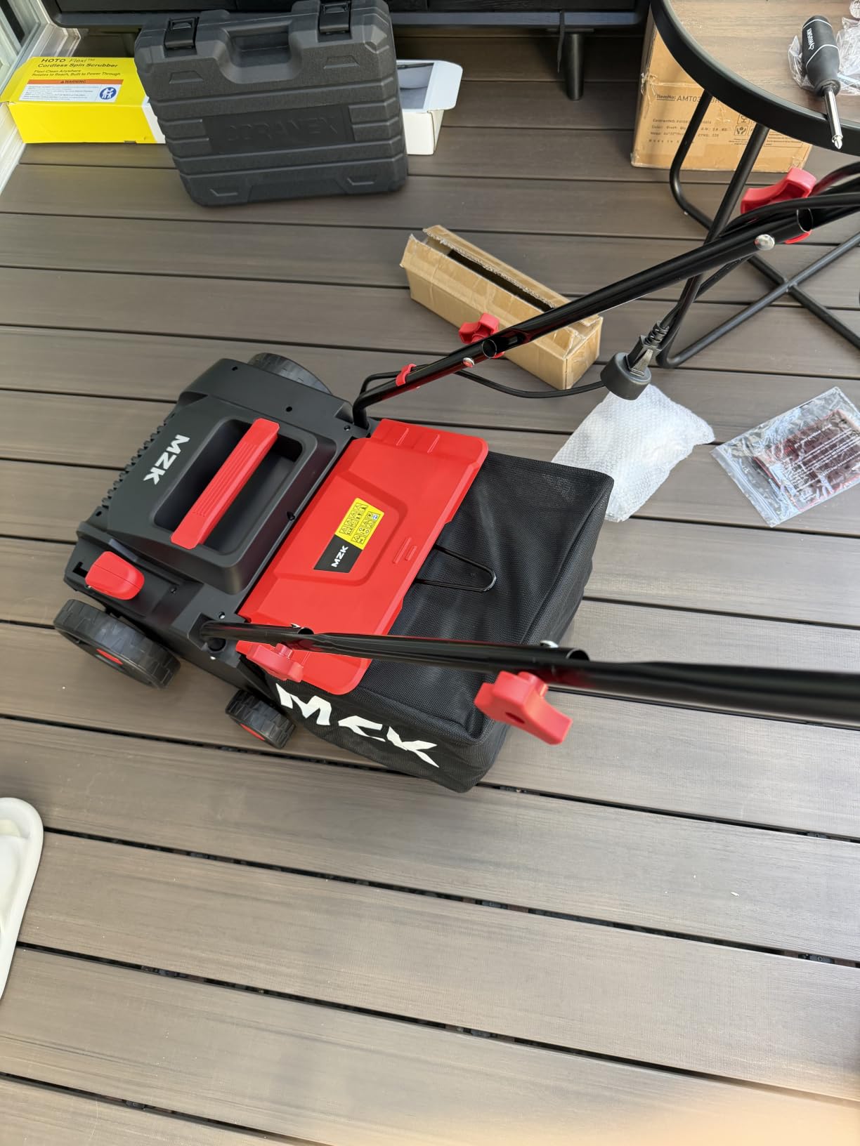 MZK 13-Inch Electric Dethatcher Scarifier, 13-Amp Lawn Tool(RED) | 2-in-1 dethatcher with 4 height settings and 8-gal bag helps remove thatch and refresh small to mid lawns. customer photo 1